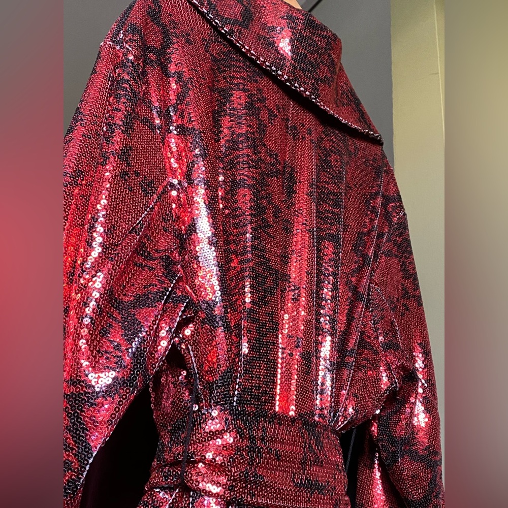 ADIDAS x IVY PARK Trench Coat / Overcoat 'IVP Sequin Duster' - Red/Black XL - Picture 5 of 12